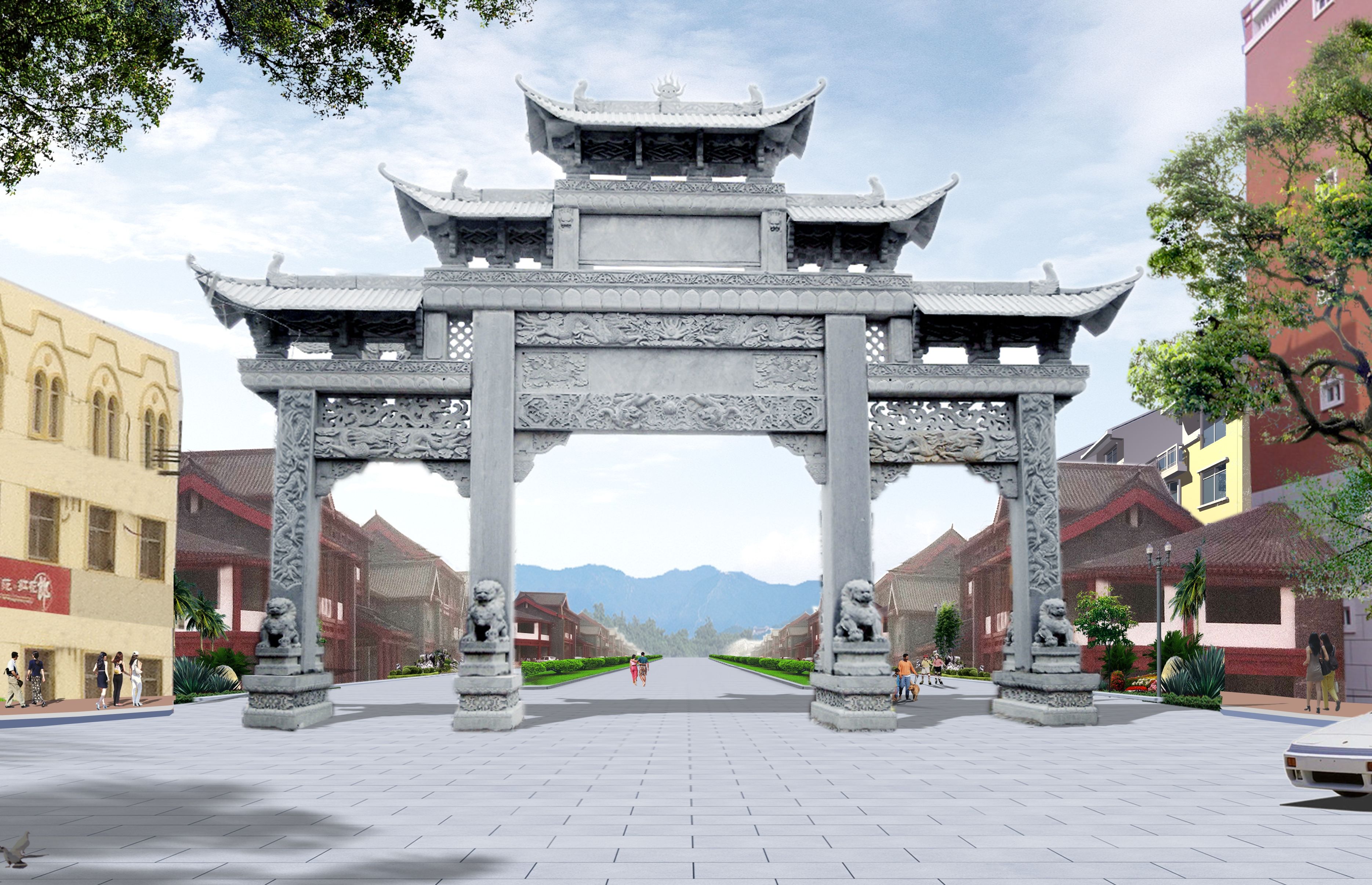 三门五楼石牌坊