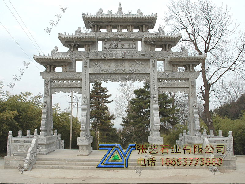 三门五楼石雕牌坊安装